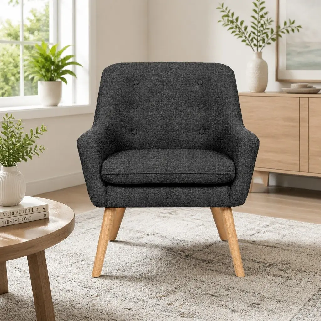 Armchair Lounge Chair Accent Tub Chair Charcoal Faux Linen Fabric 64cm W x 68cm D x 80cm H