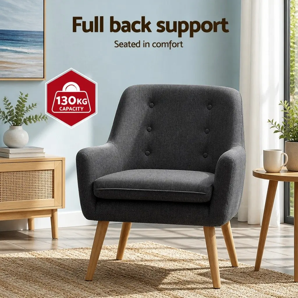Armchair Lounge Chair Accent Tub Chair Charcoal Faux Linen Fabric 64cm W x 68cm D x 80cm H