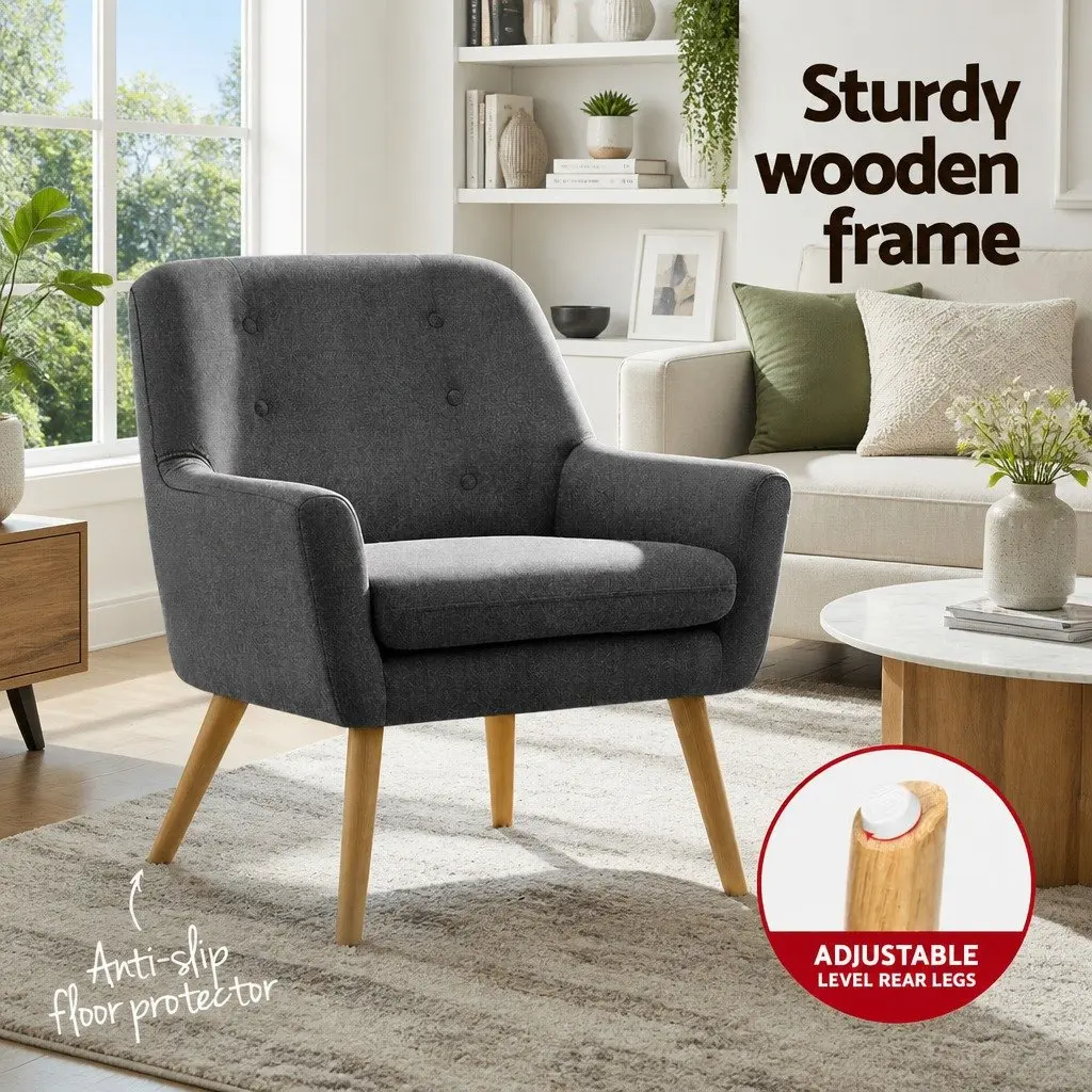 Armchair Lounge Chair Accent Tub Chair Charcoal Faux Linen Fabric 64cm W x 68cm D x 80cm H