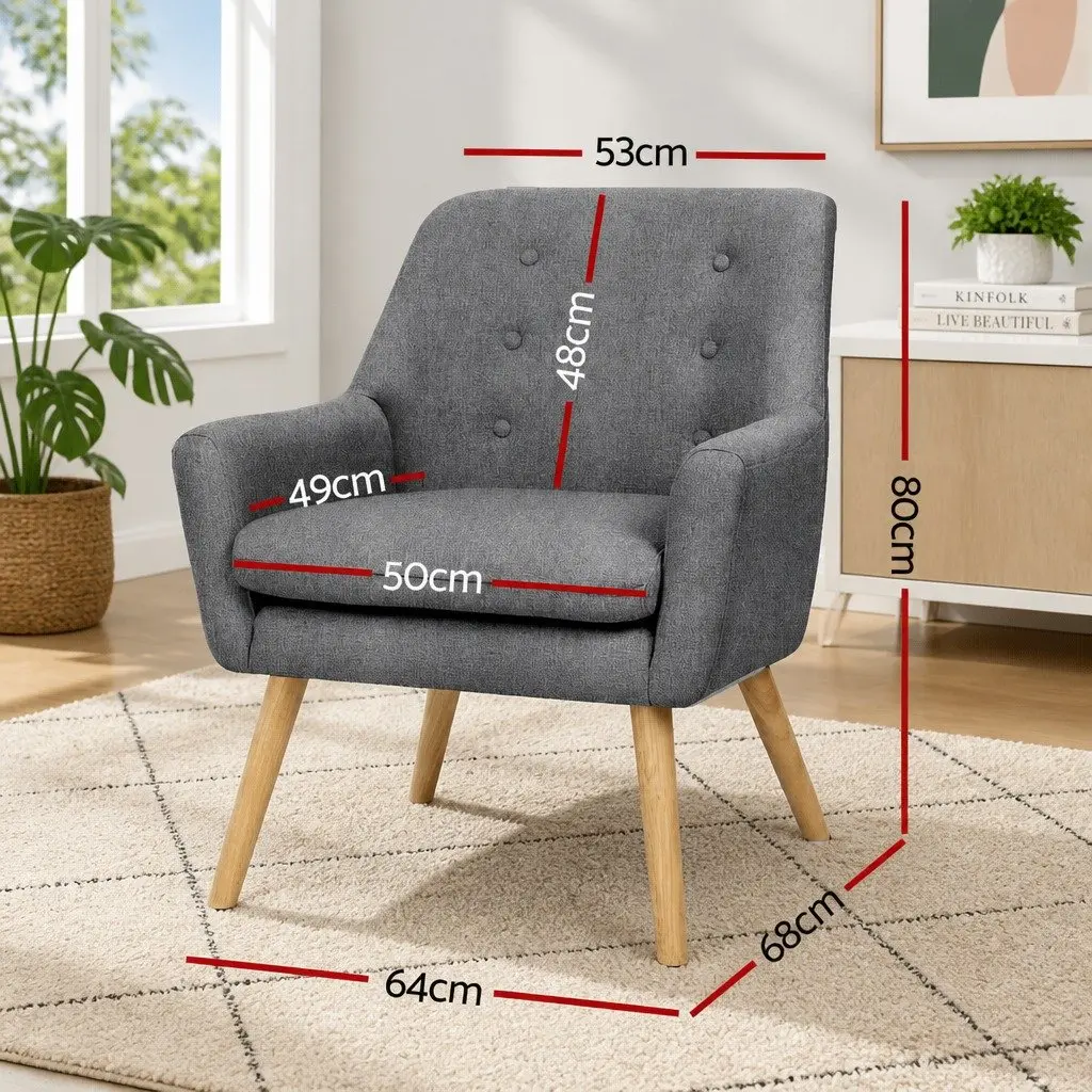 Armchair Lounge Chair Accent Tub Chair Grey Upholstered Faux Linen Furniture