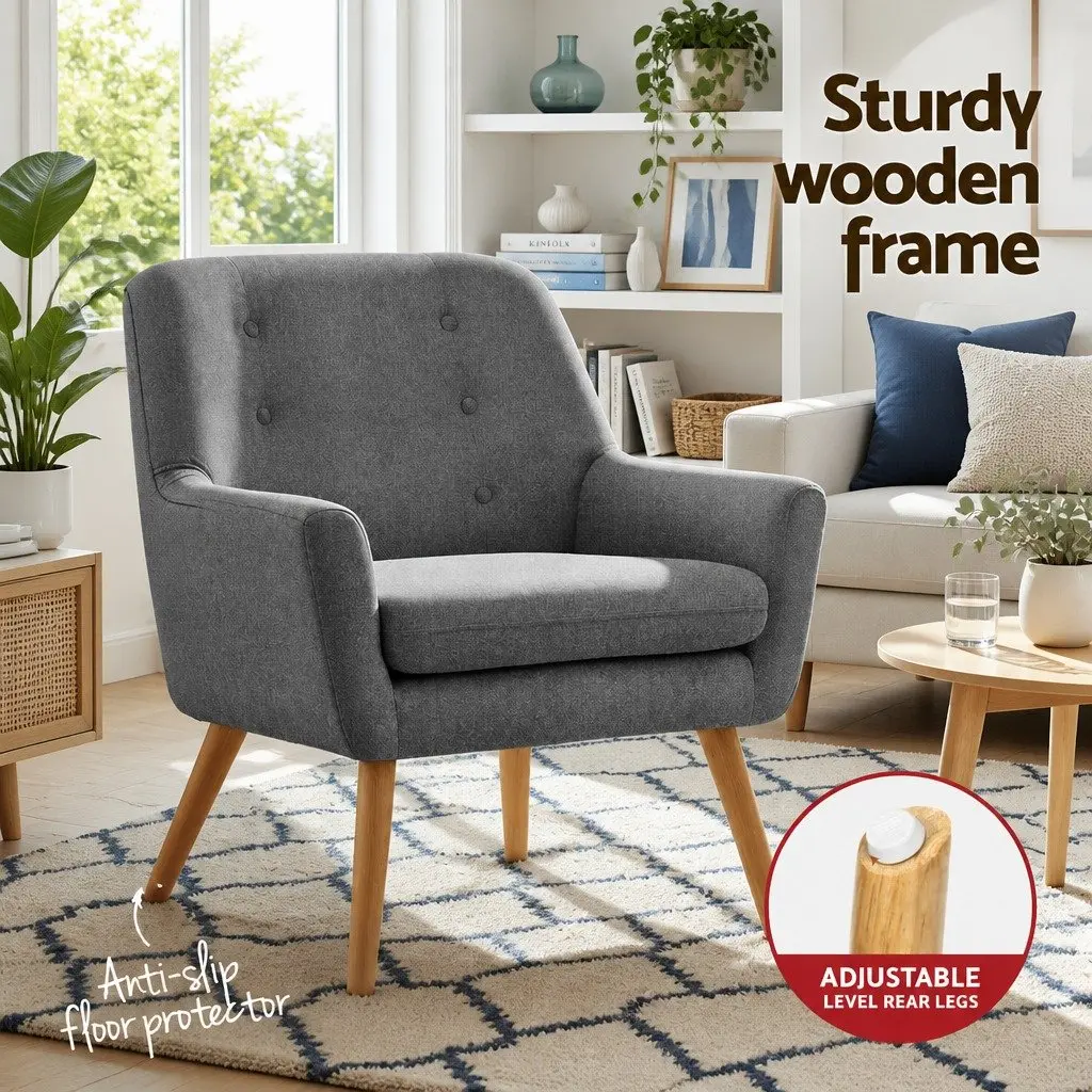 Armchair Lounge Chair Accent Tub Chair Grey Upholstered Faux Linen Furniture