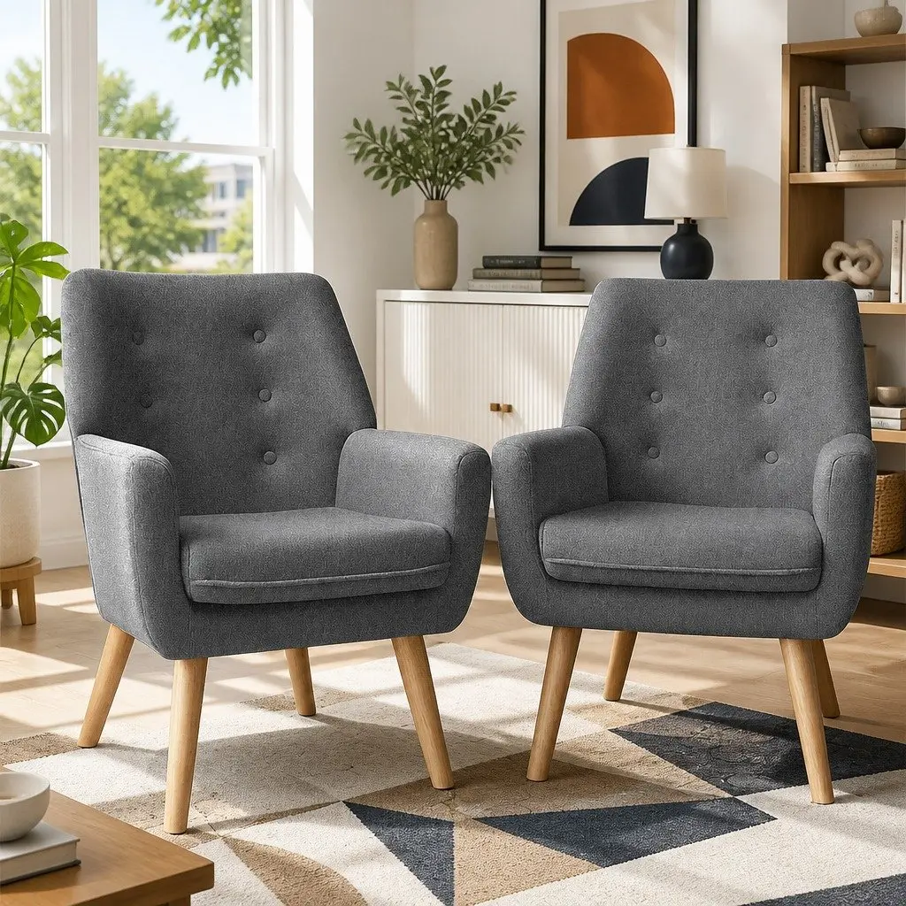 Armchair Lounge Chair Accent Tub Chair Grey Upholstered Faux Linen Furniture