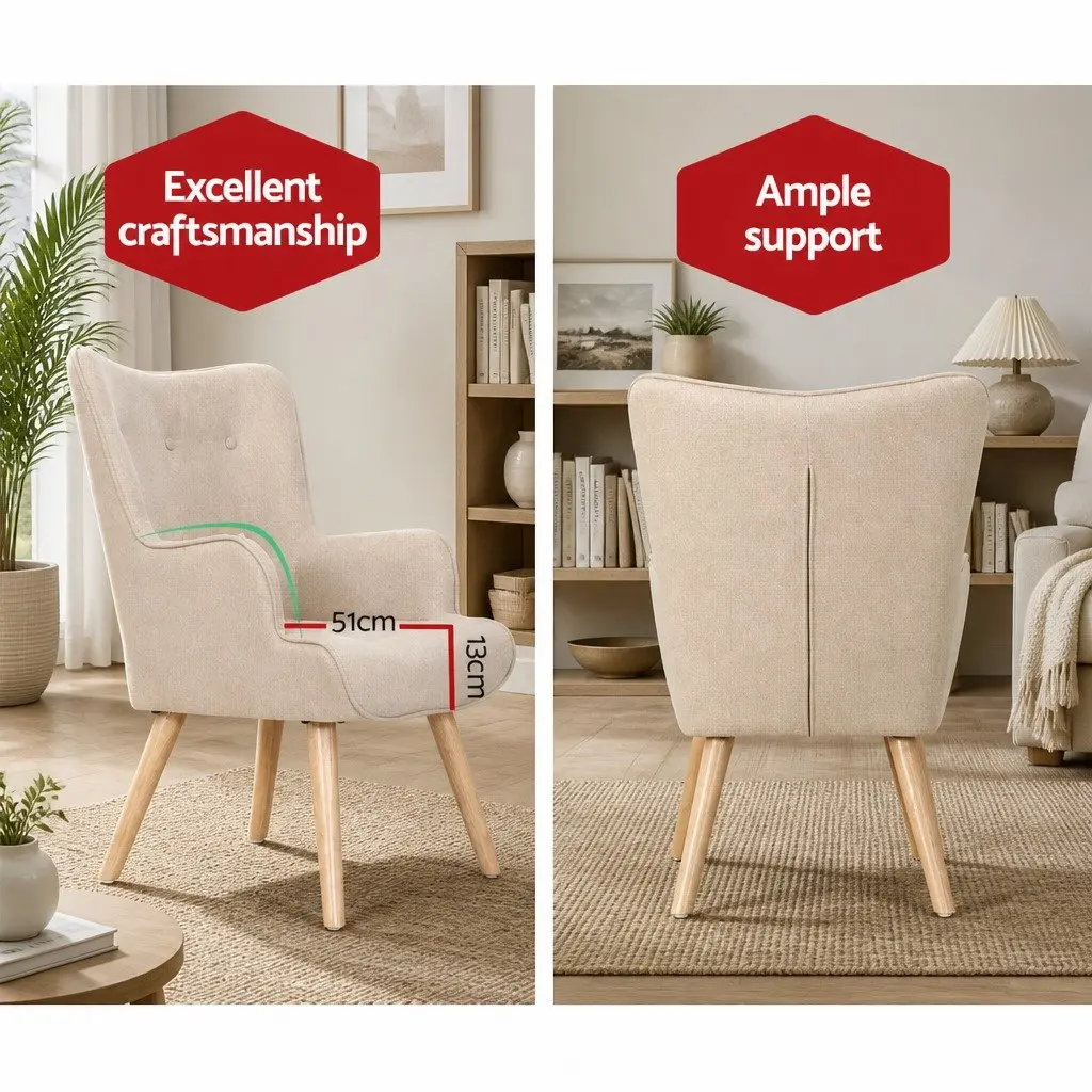 Armchair Set with Ottoman Beige Tufted Design Scandinavian Style Lounge Seating