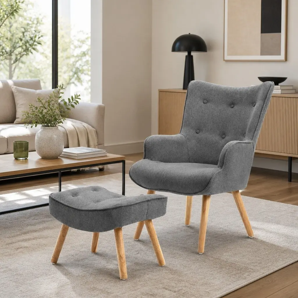 Grey Armchair and Ottoman for Comfort