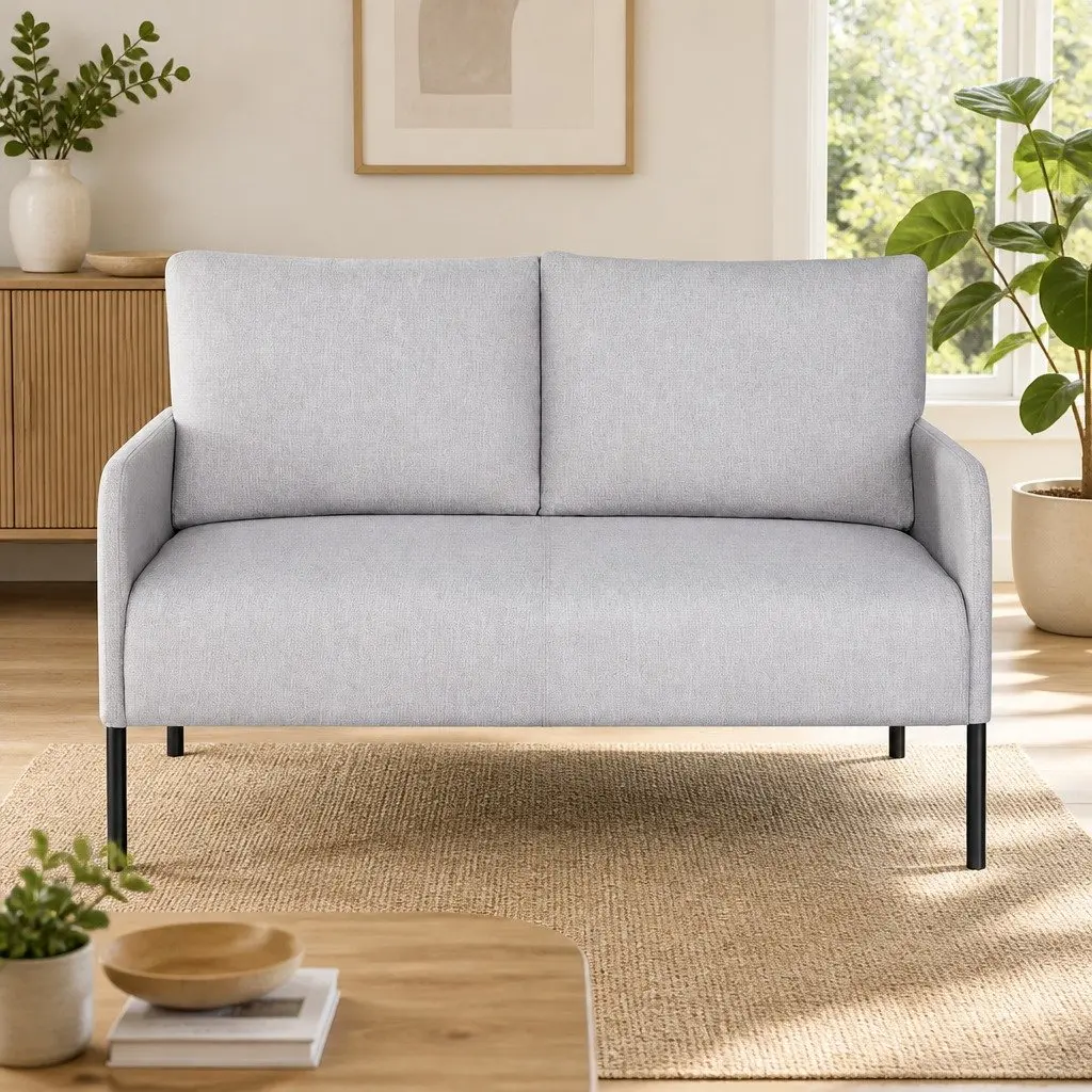 Linen Grey Armchair Sofa 2 Seater Cushioned Lounge Chair