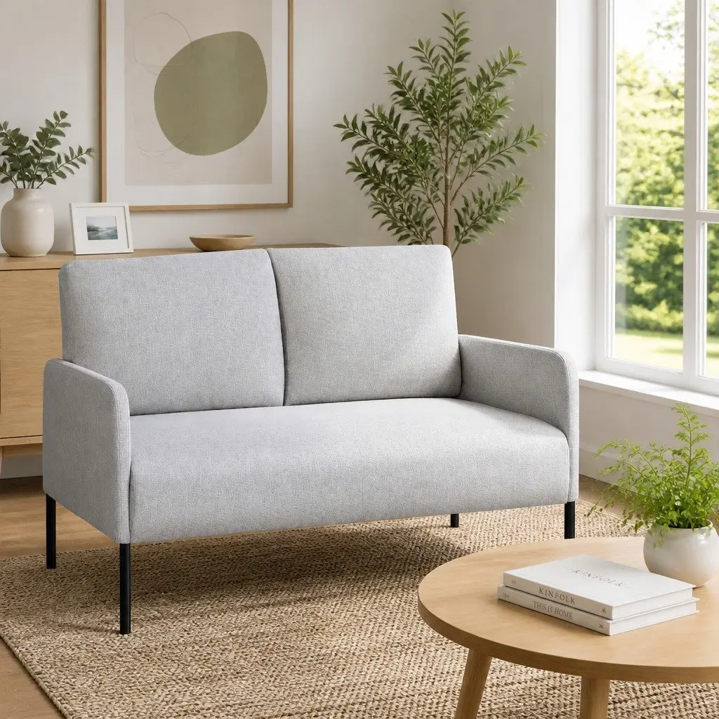 Linen Grey Armchair Sofa 2 Seater Cushioned Lounge Chair