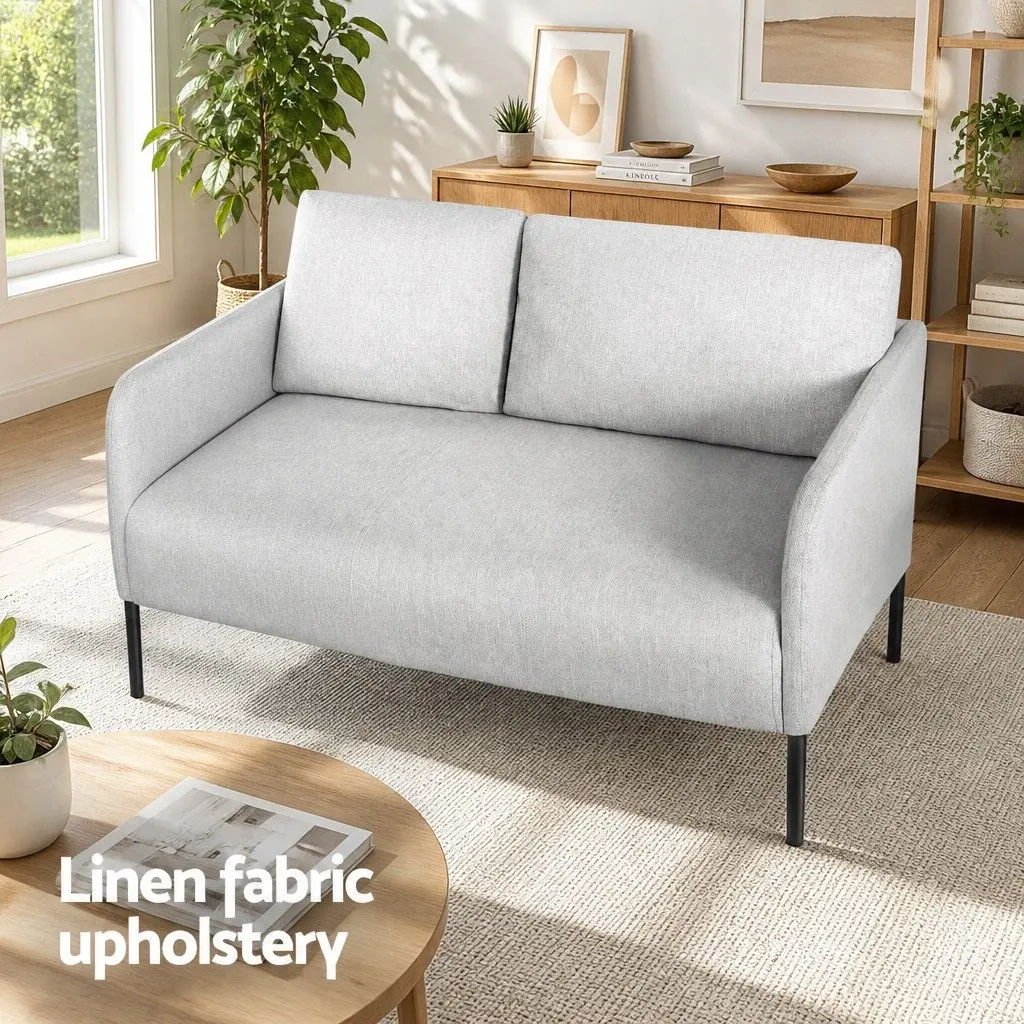 Linen Grey Armchair Sofa 2 Seater Cushioned Lounge Chair