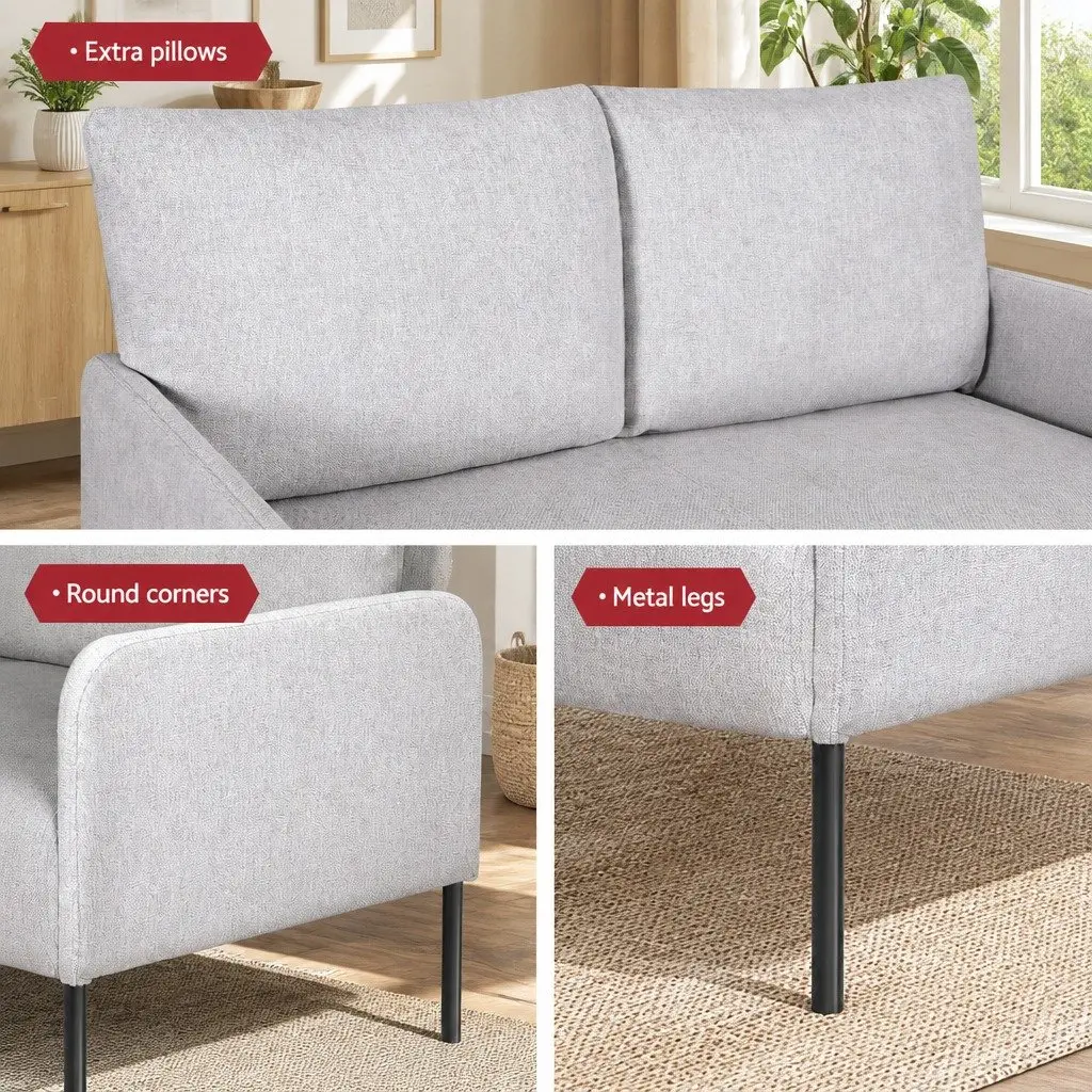 Linen Grey Armchair Sofa 2 Seater Cushioned Lounge Chair