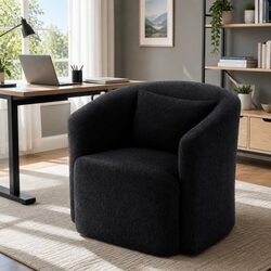 Round Swivel Armchair with Sherpa Fleece Upholstery Black Living Room Bedroom