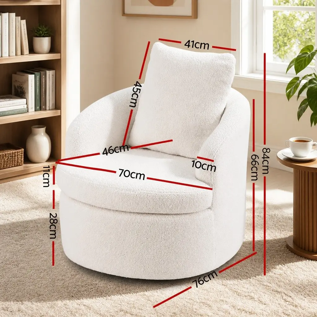 Round Swivel Armchair White Sherpa Fleece 360 Degree Rotating Living Room Chair
