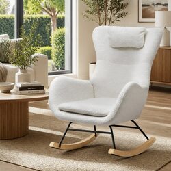 Reliable Rocking Chair in White Boucle Teddy Fabric