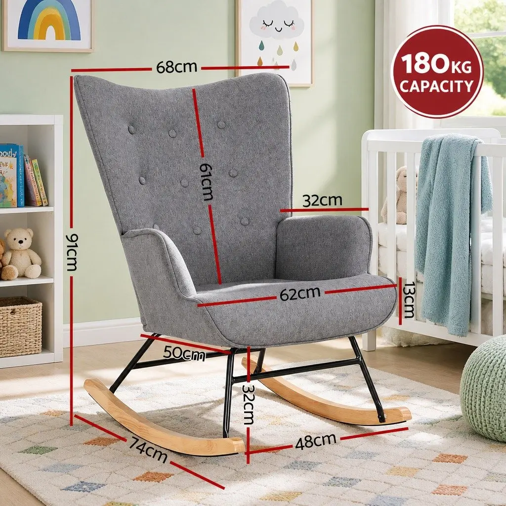 Armchair Nursing Chair Linen Fabric Grey Lounge Seat Metal Frame