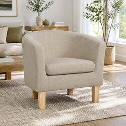 Comfortable Beige Faux Linen Tub Chair
