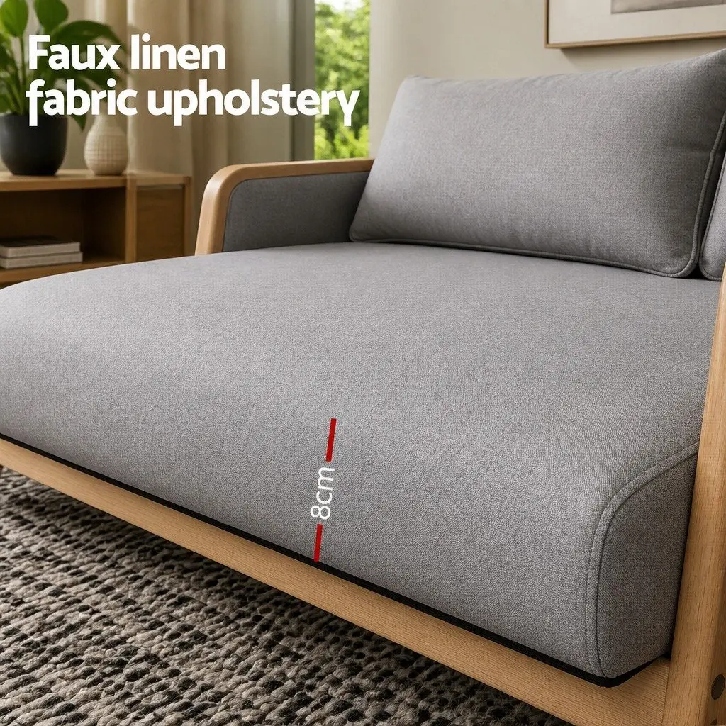 2-Seater Armchair Loveseat Modern Sofa Light Grey Rubber Wood Frame
