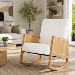 Rocking Chair Armchair Boucle Rattan White Relaxing Nursing Furniture