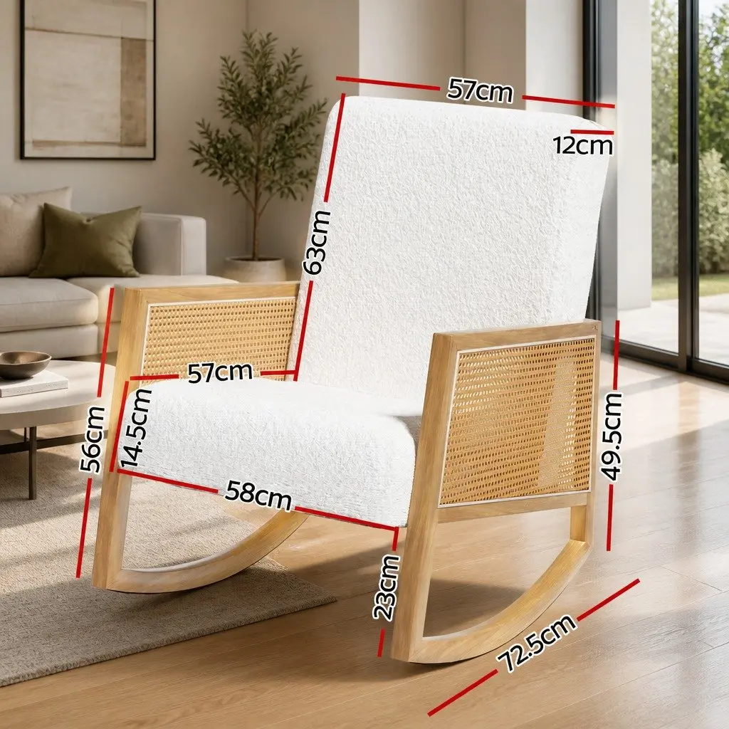 Rocking Chair Armchair Boucle Rattan White Relaxing Furniture