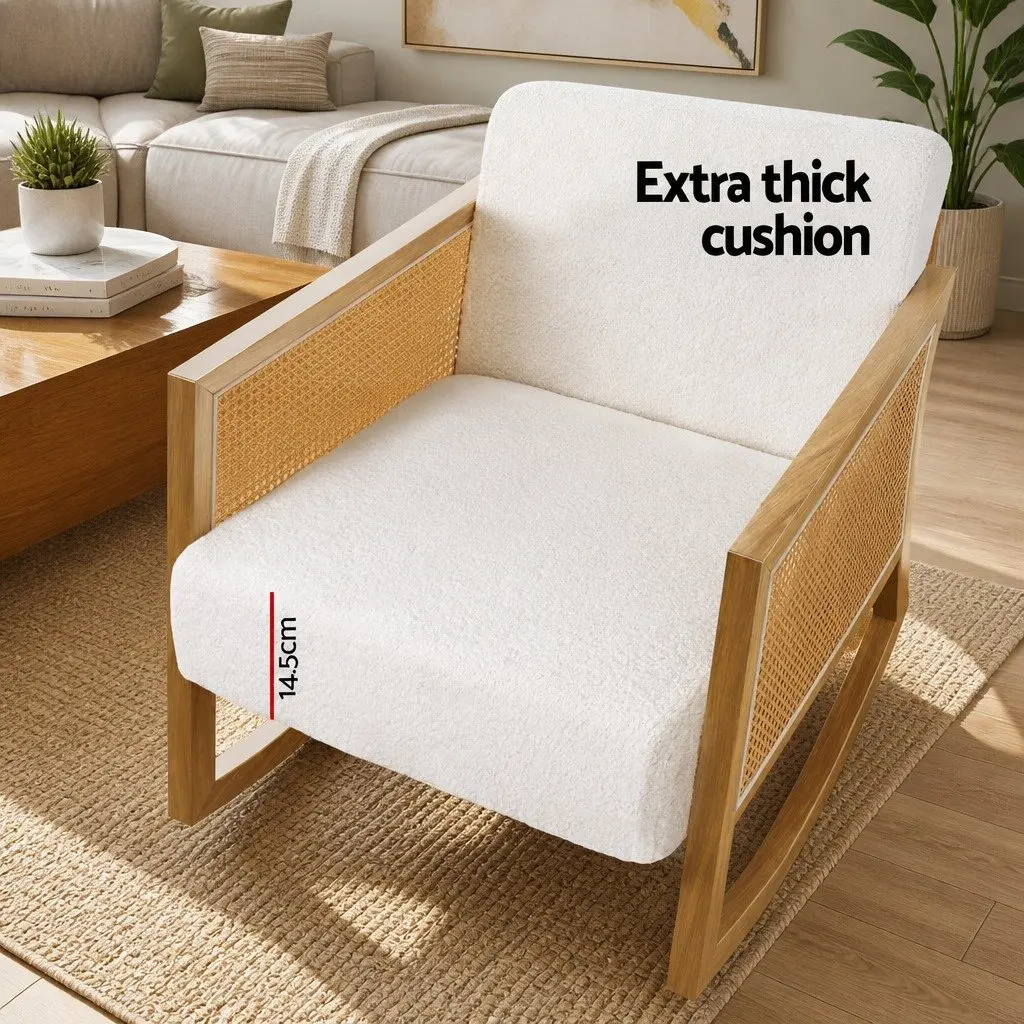 Rocking Chair Armchair Boucle Rattan White Relaxing Furniture