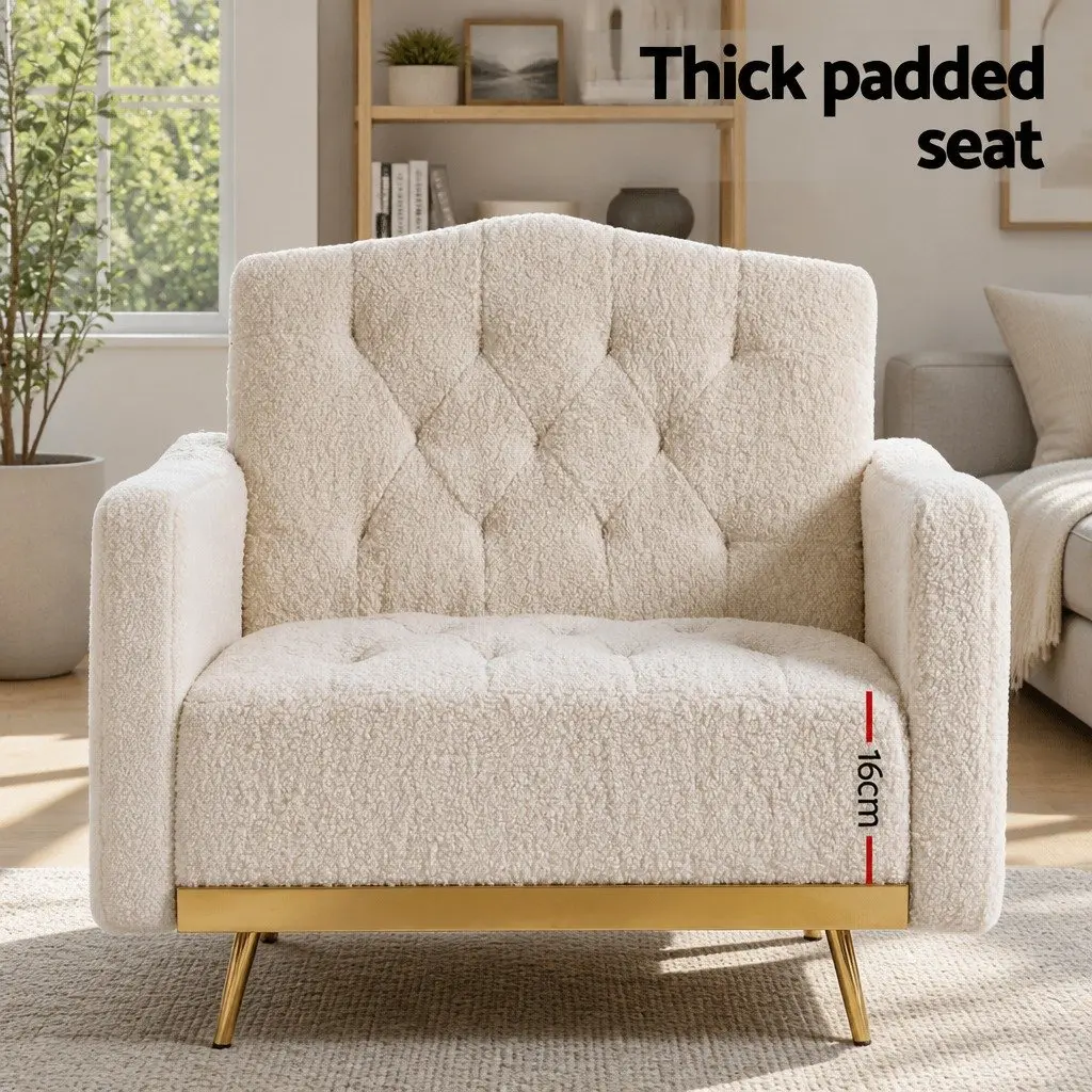 Beige Boucle Armchair Modern Scandinavian Design Cushioned Lounge Chair Home