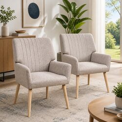 Comfortable and Affordable Beige Faux Fabric Armchairs - 2 Pack