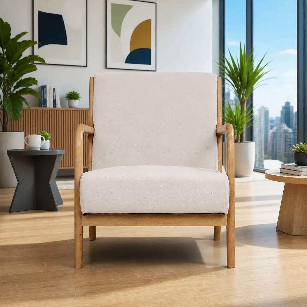 Beige Faux Fabric Armchair Set of 2