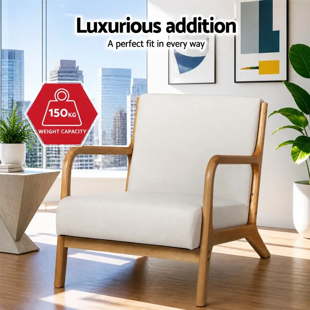 Beige Faux Fabric Armchair Set of 2