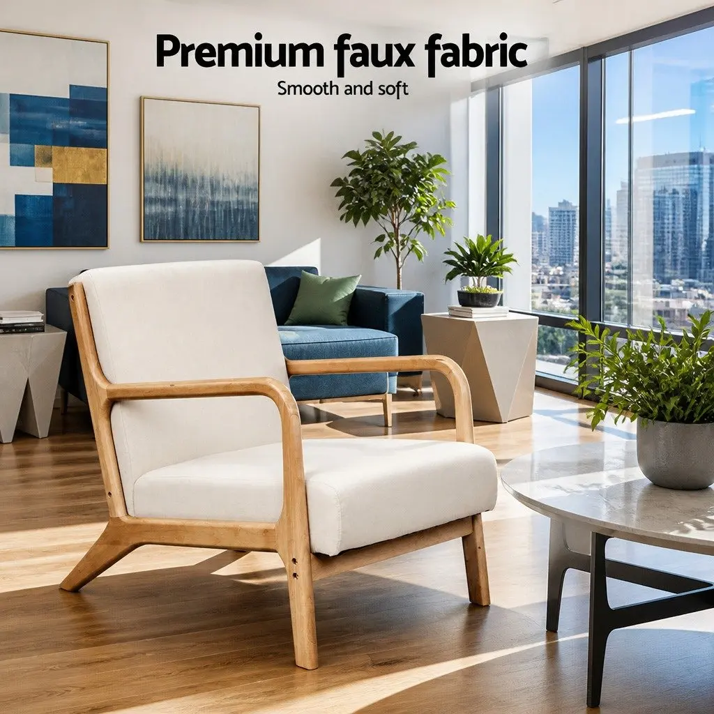 Beige Faux Fabric Armchair Set of 2
