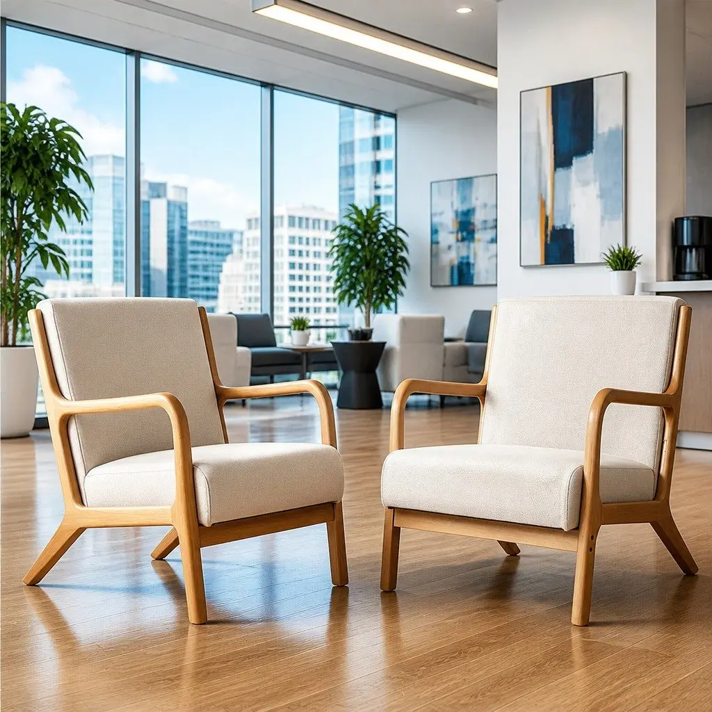 Beige Faux Fabric Armchair Set of 2