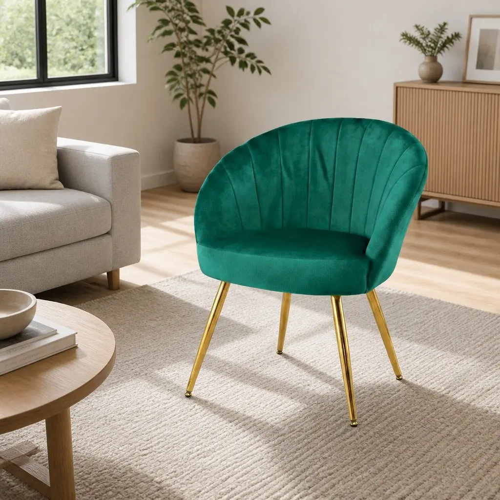 Armchair Green Velvet High Resilience Foam Padded Accent Chair with Golden Legs
