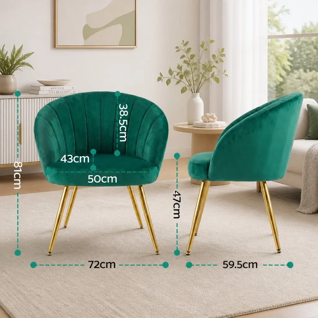 Armchair Green Velvet High Resilience Foam Padded Accent Chair with Golden Legs