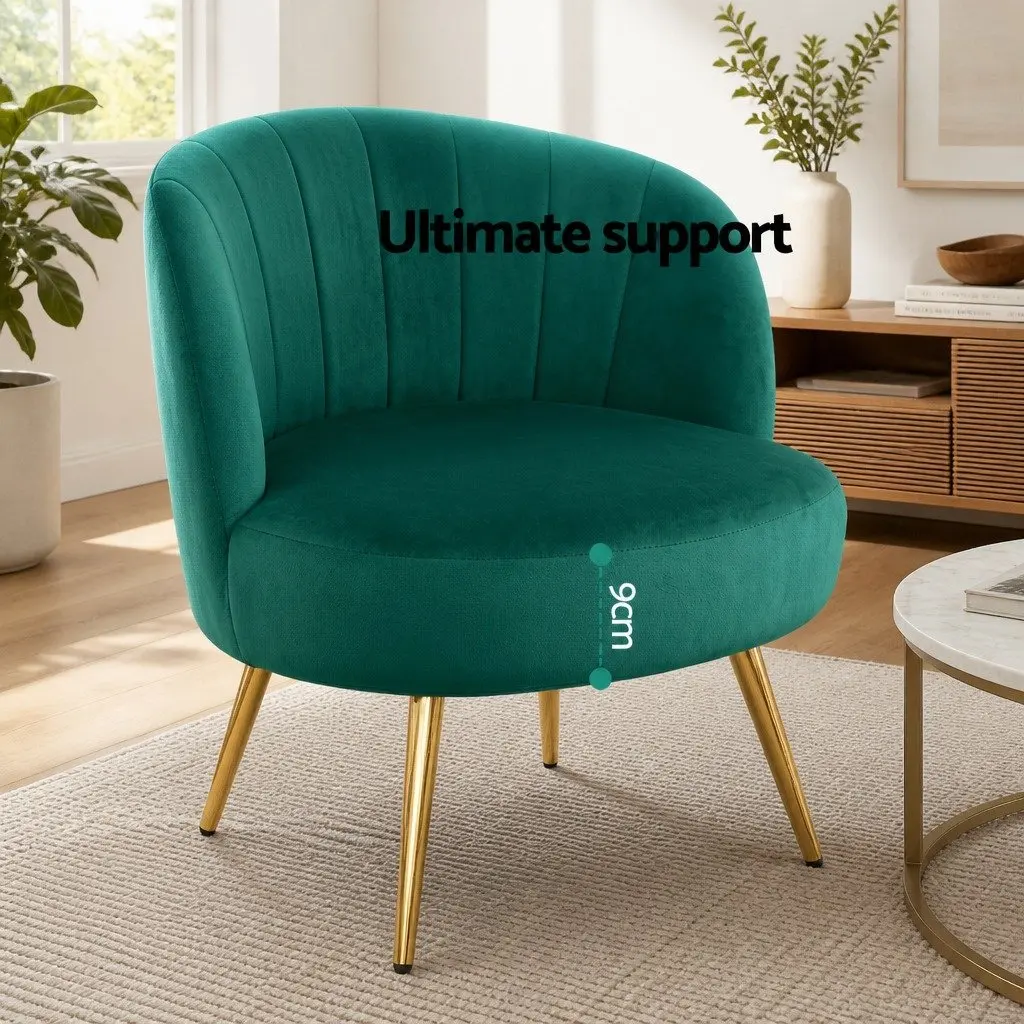 Armchair Green Velvet High Resilience Foam Padded Accent Chair with Golden Legs