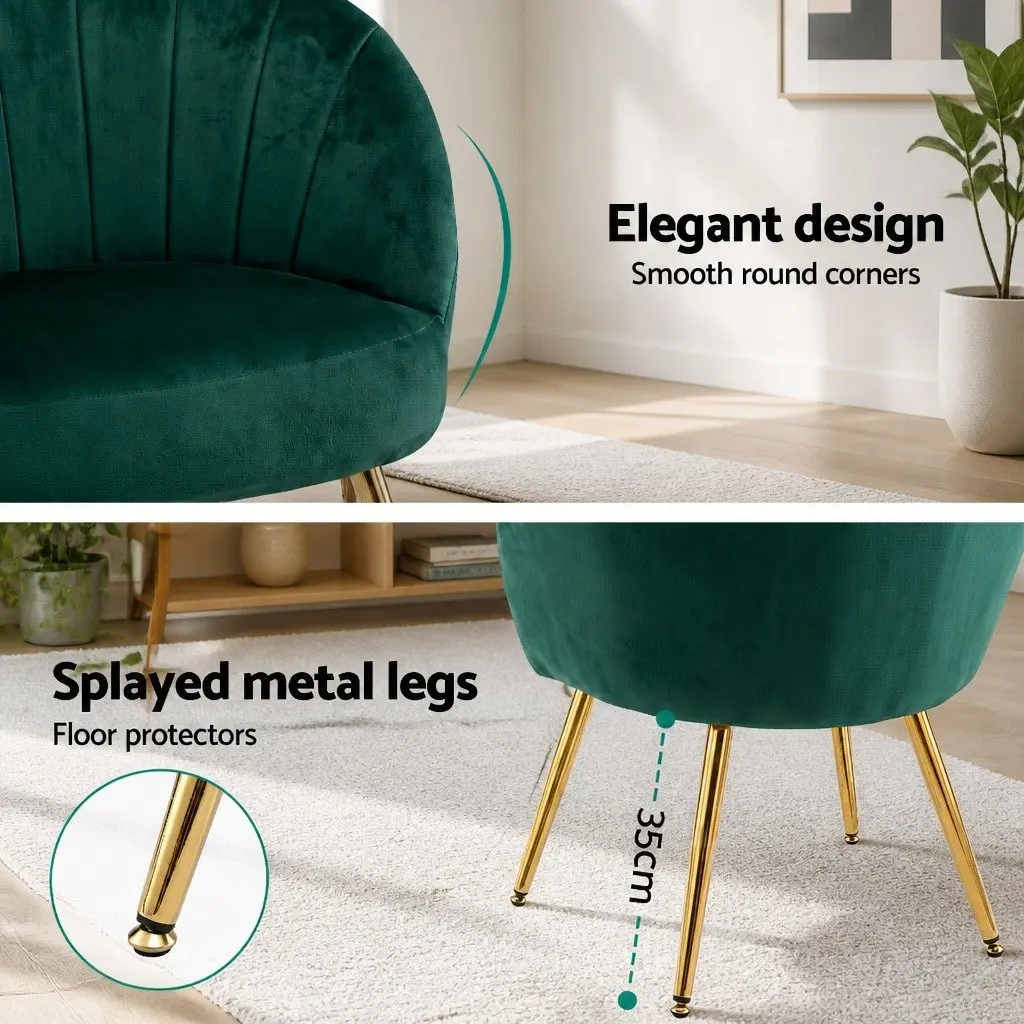 Armchair Green Velvet High Resilience Foam Padded Accent Chair with Golden Legs