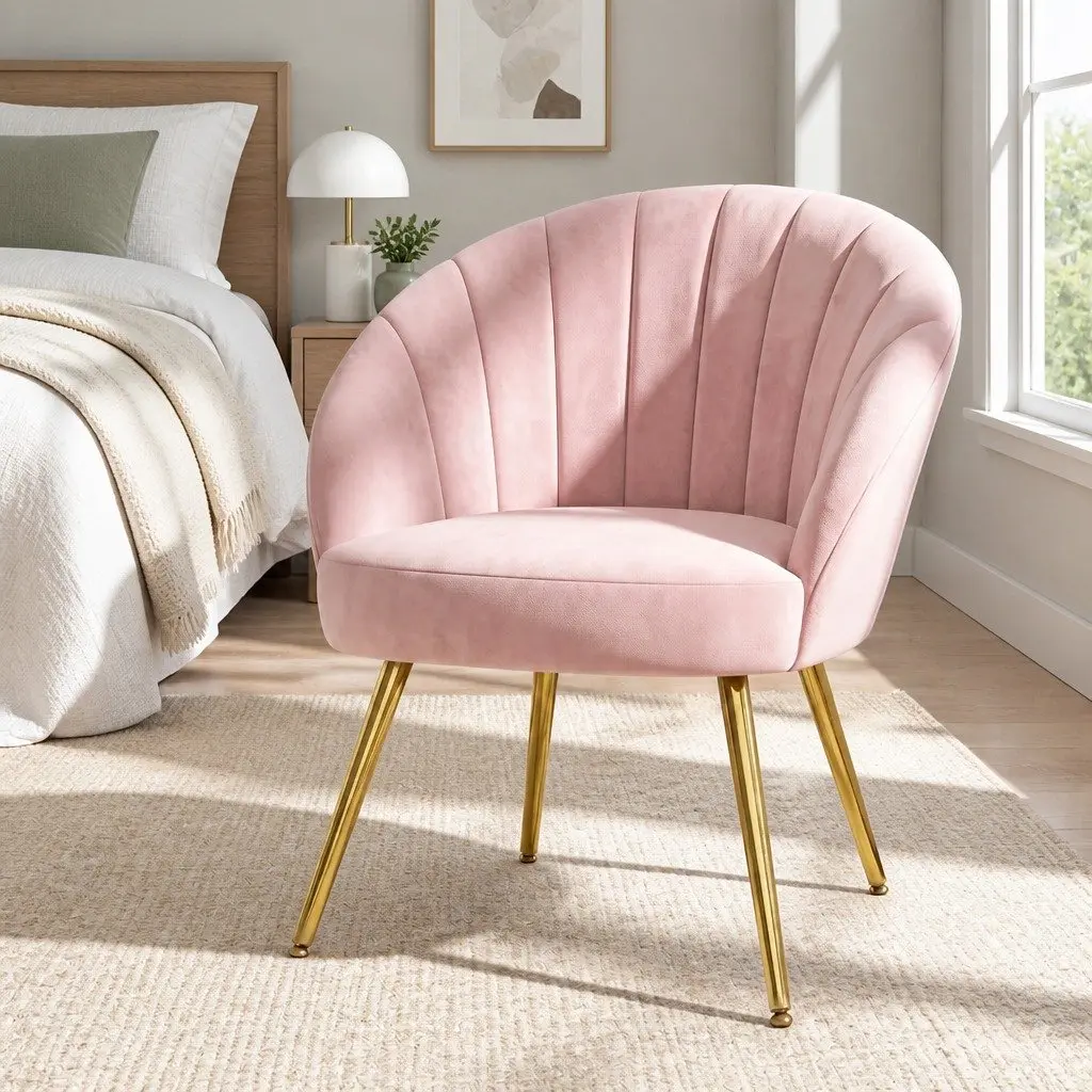 Armchair Pink Velvet Extra Wide Back High Resilience Foam Splayed Legs Living Room Accent