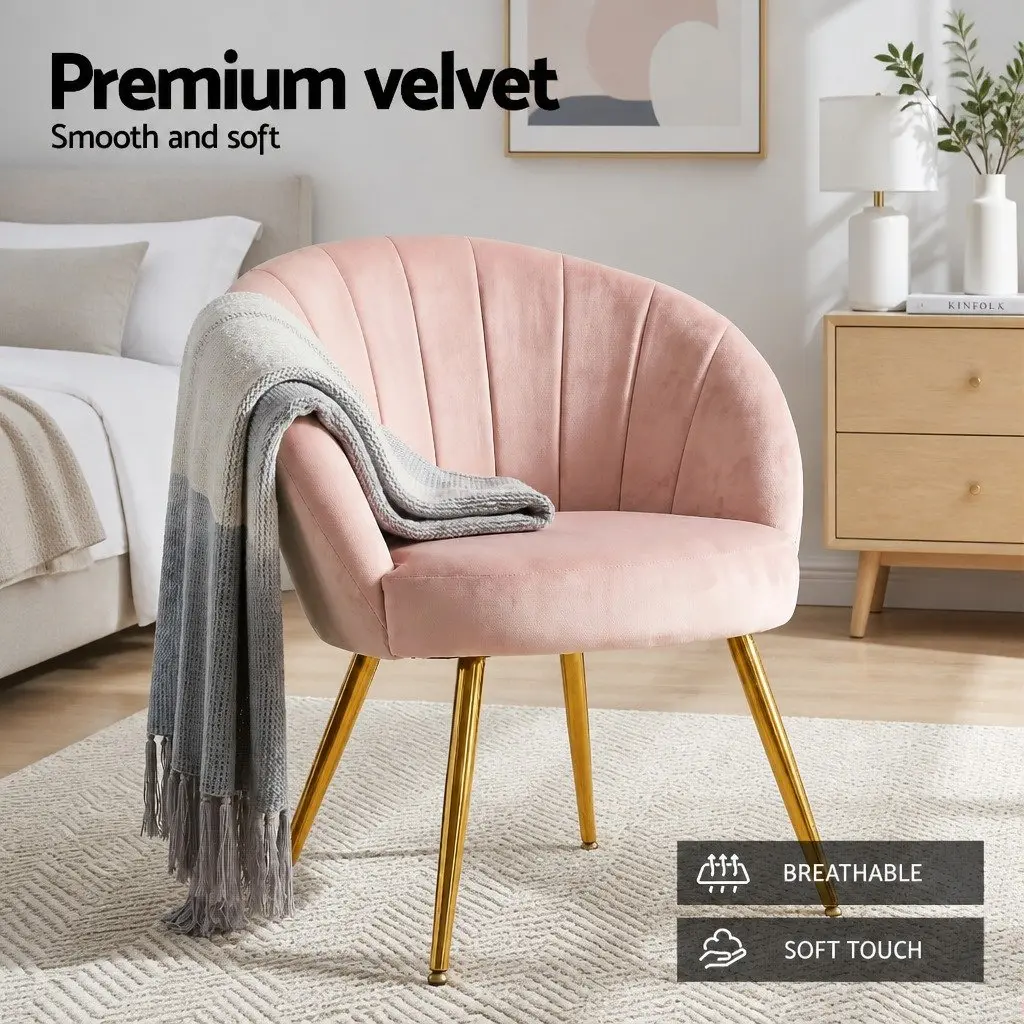 Armchair Pink Velvet Extra Wide Back High Resilience Foam Splayed Legs Living Room Accent