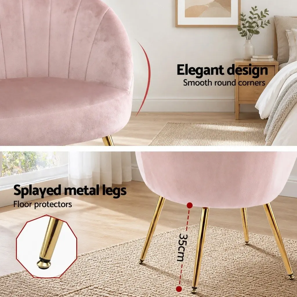 Armchair Pink Velvet Extra Wide Back High Resilience Foam Splayed Legs Living Room Accent
