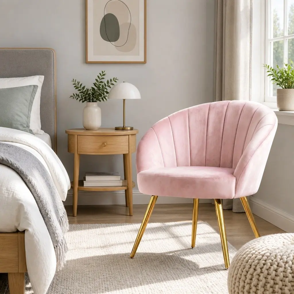 Armchair Pink Velvet Extra Wide Back High Resilience Foam Splayed Legs Living Room Accent