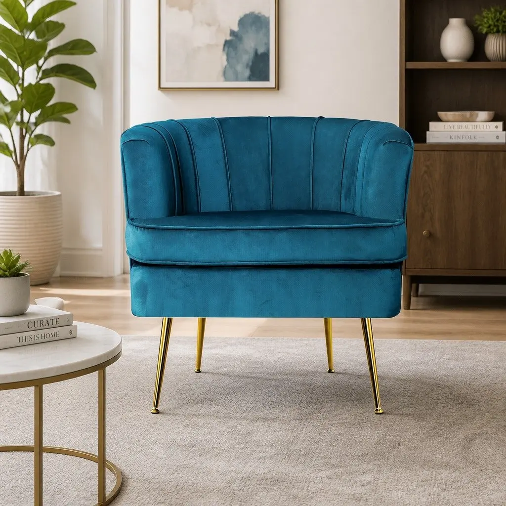 Navy Blue Velvet Chair with Strong Frame