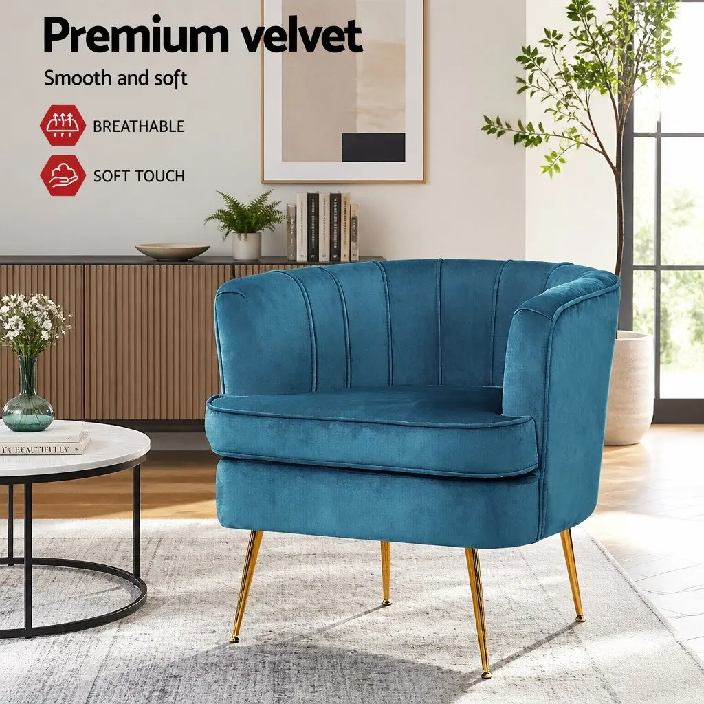 Navy Blue Velvet Chair with Strong Frame