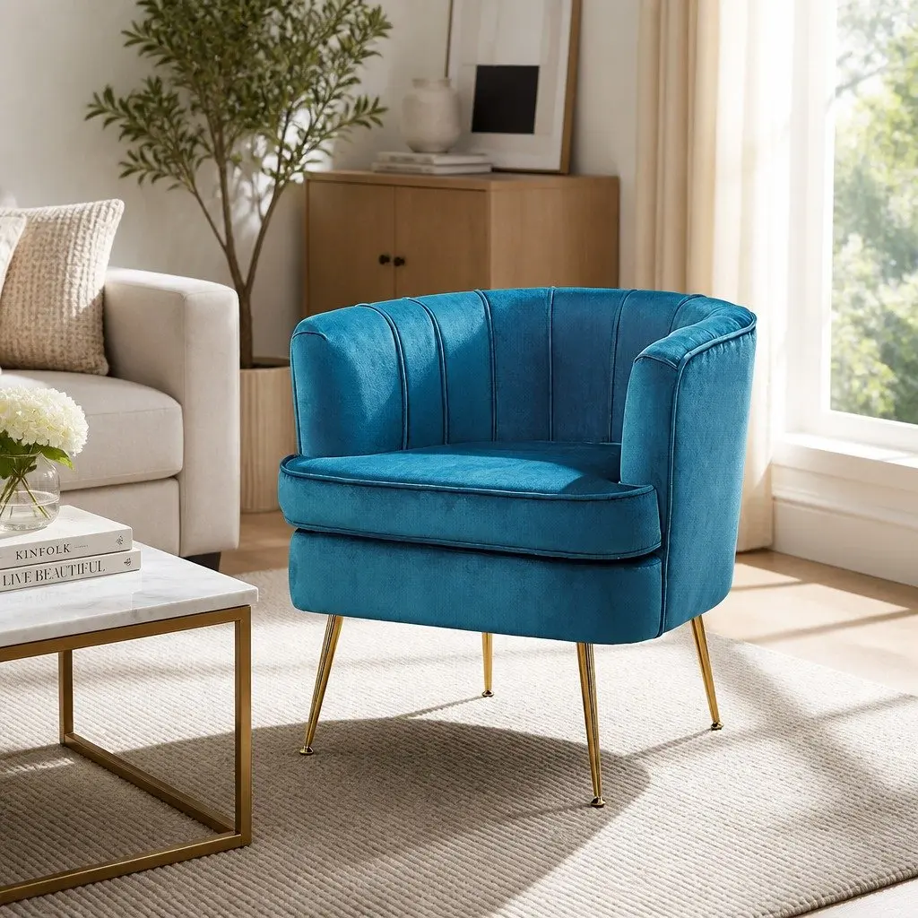 Navy Blue Velvet Chair with Strong Frame