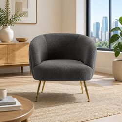 Armchair Lounge Chair Accent Sherpa Boucle Charcoal Modern Seating Furniture