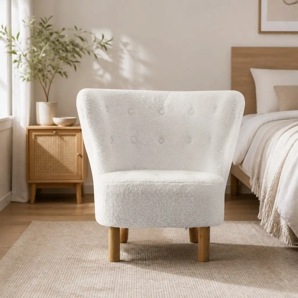 White Sherpa Fabric Accent Armchair
