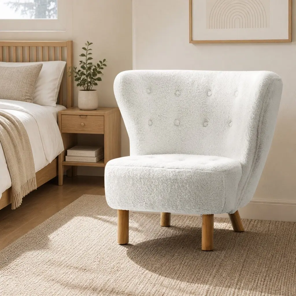 White Sherpa Fabric Accent Armchair