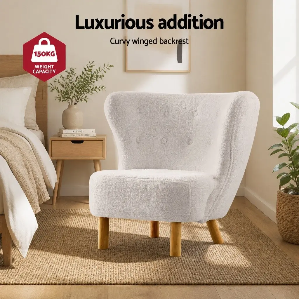 White Sherpa Fabric Accent Armchair