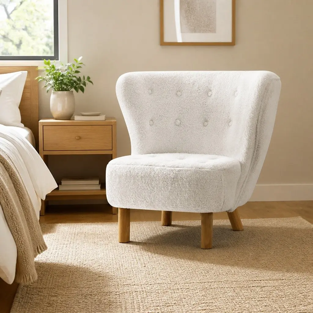 White Sherpa Fabric Accent Armchair