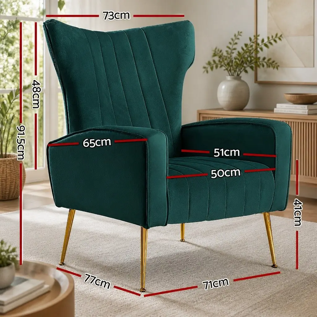 Armchair Green Velvet High Back Wide Seat Accent Chair