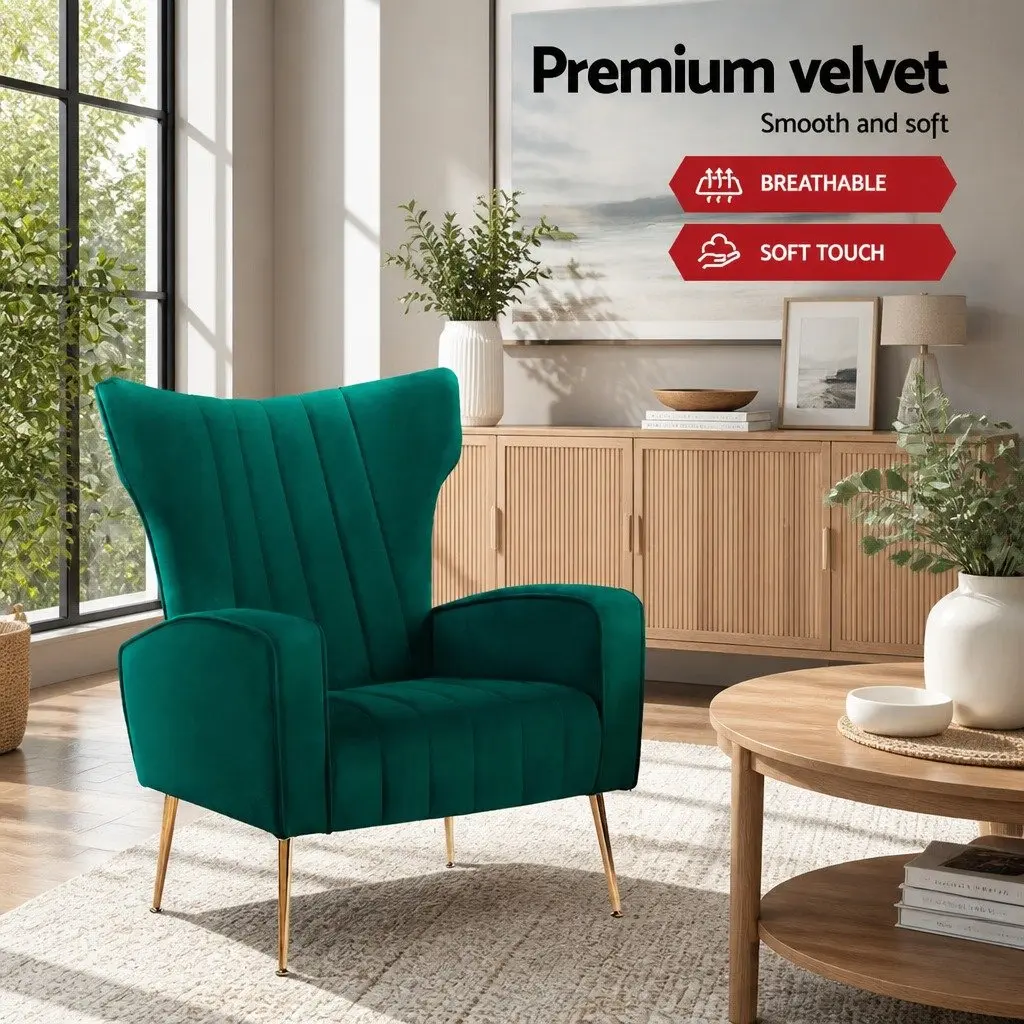 Armchair Green Velvet High Back Wide Seat Accent Chair