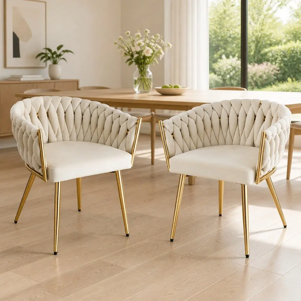 Dining Chairs Velvet Armchair Beige Lounge Seating 2 Piece