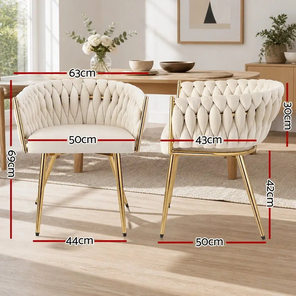 Dining Chairs Velvet Armchair Beige Lounge Seating 2 Piece