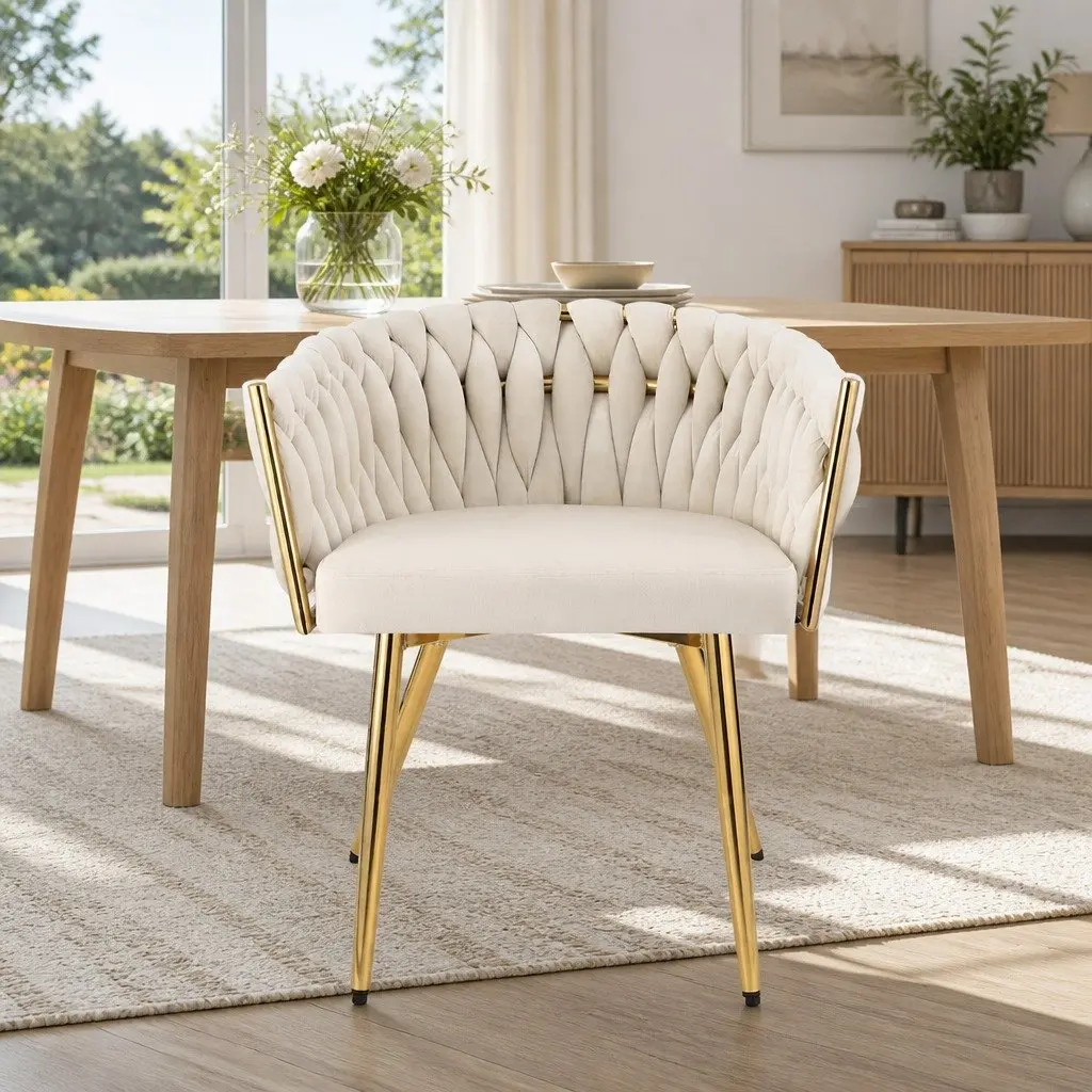 Dining Chairs Velvet Armchair Beige Lounge Seating 2 Piece