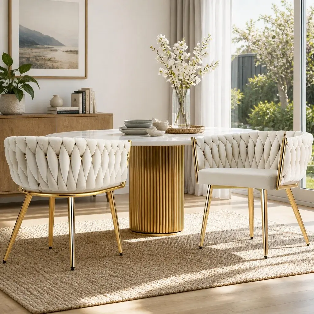 Dining Chairs Velvet Armchair Beige Lounge Seating 2 Piece