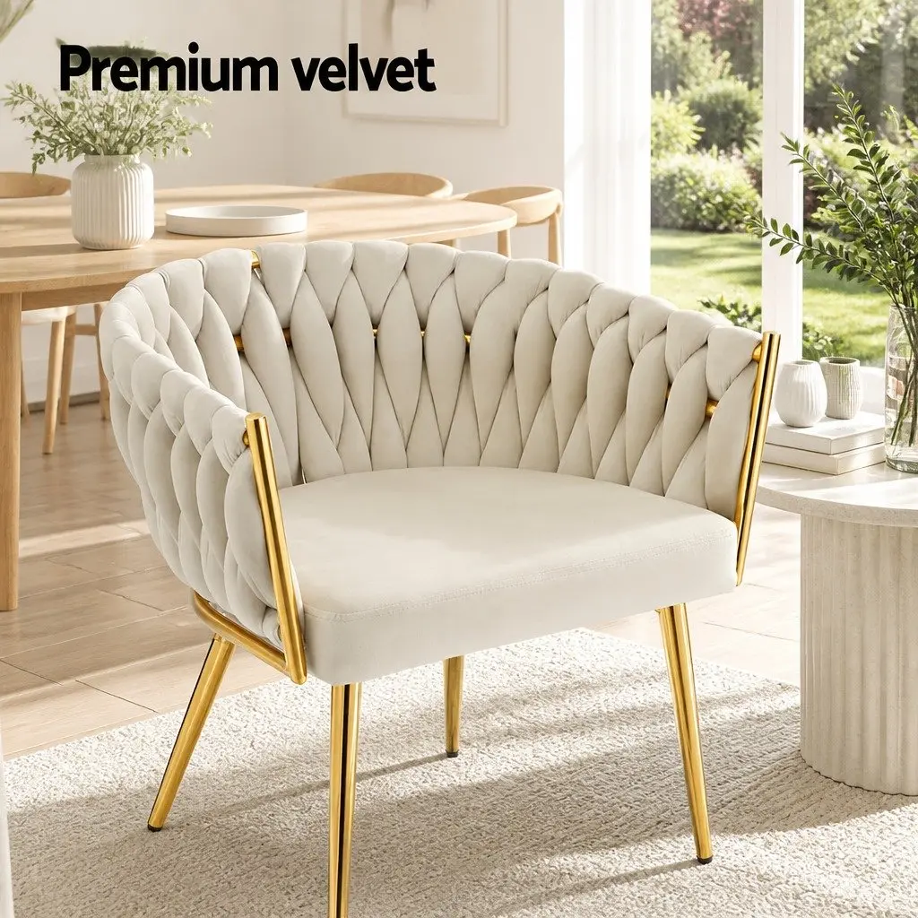Dining Chairs Velvet Armchair Beige Lounge Seating 2 Piece